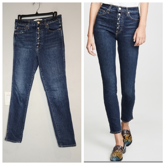 TRAVE Lawson Slim Full Length High-Rise Skinny Jeans Split Hem Buttom Fly Sz 28 - Picture 1 of 16